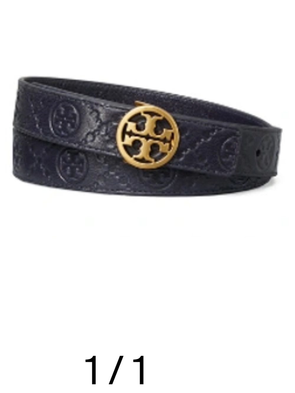 Tory Burch Navy Embossed Leather Double-Wrap Belt with Gold Logo